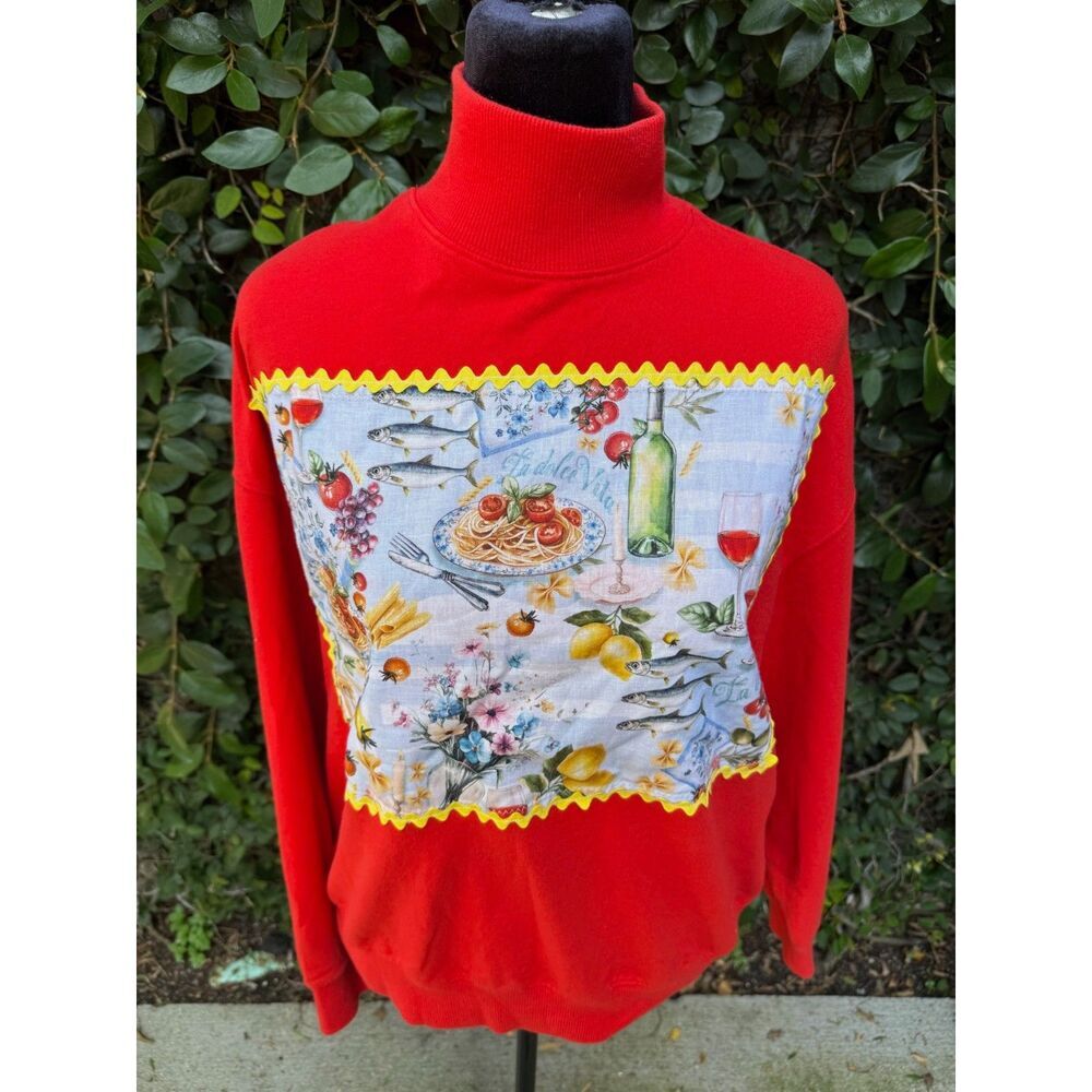 Upcycled Shirt - Pasta Feast appliqué