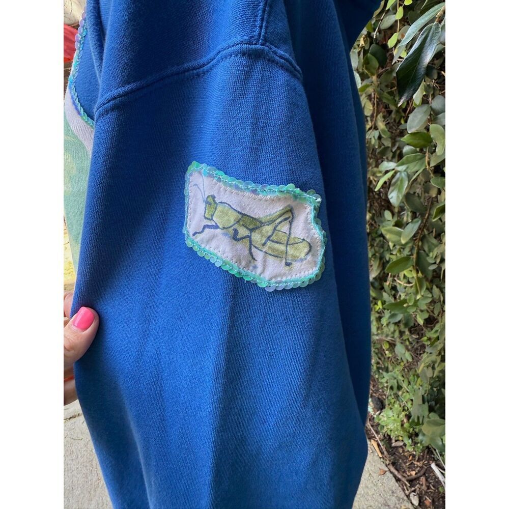 Upcycled Hoodie - Frog & Bug Appliqué