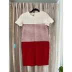 Talbots Petites	vintage red & white stripped textured knit preppy shift dress