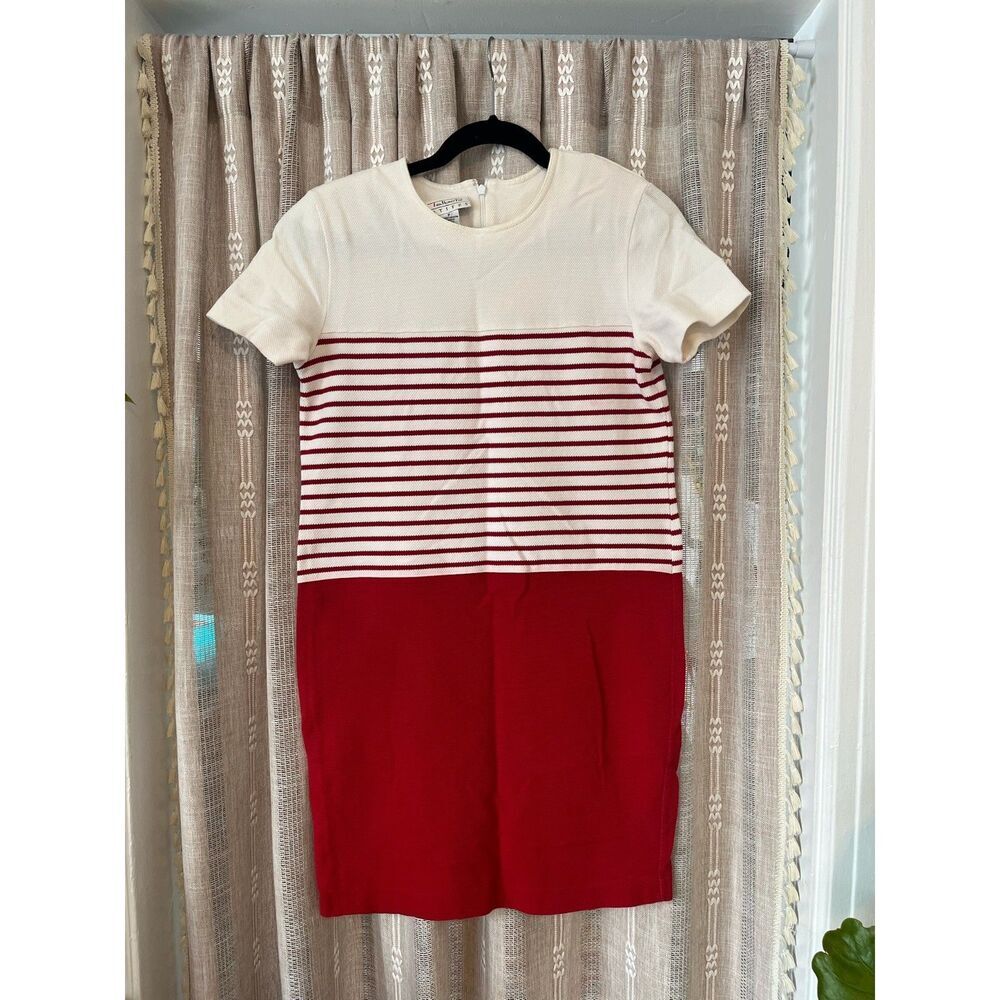 Talbots Petites	vintage red & white stripped textured knit preppy shift dress