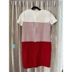 Talbots Petites	vintage red & white stripped textured knit preppy shift dress