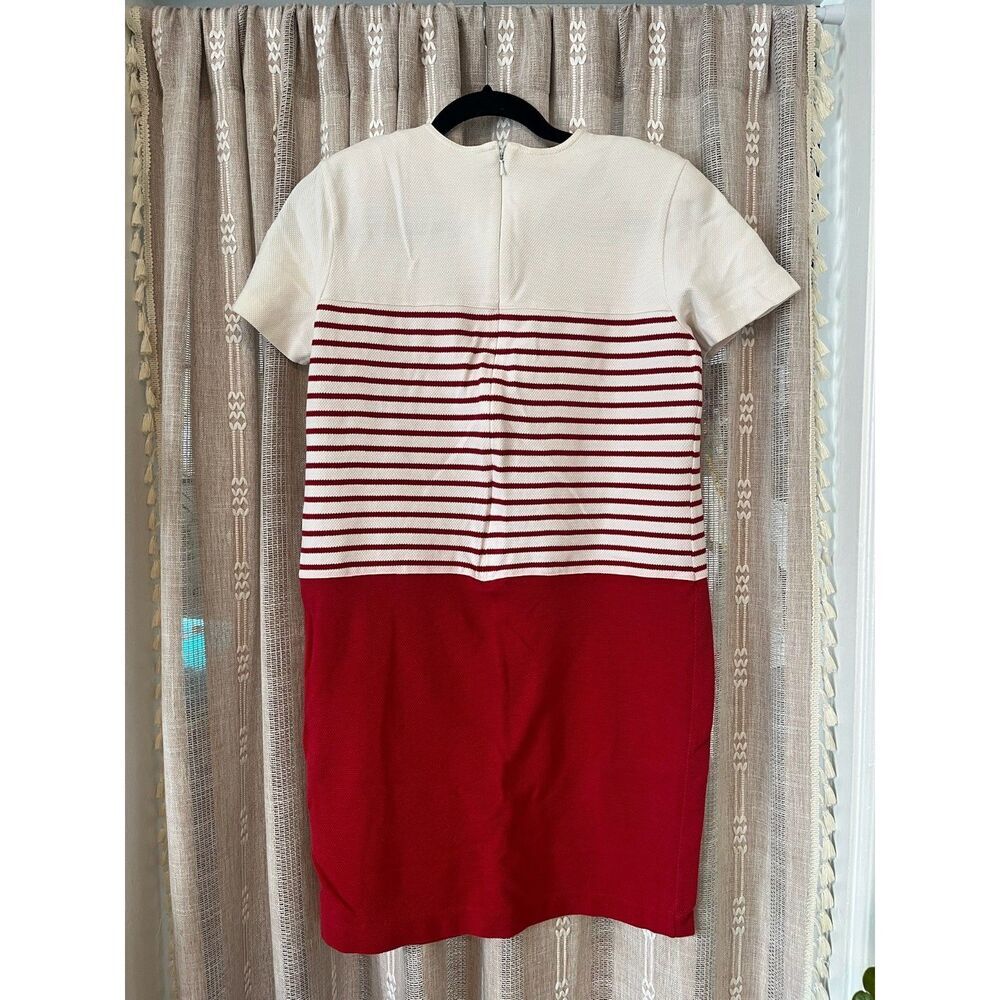Talbots Petites	vintage red & white stripped textured knit preppy shift dress