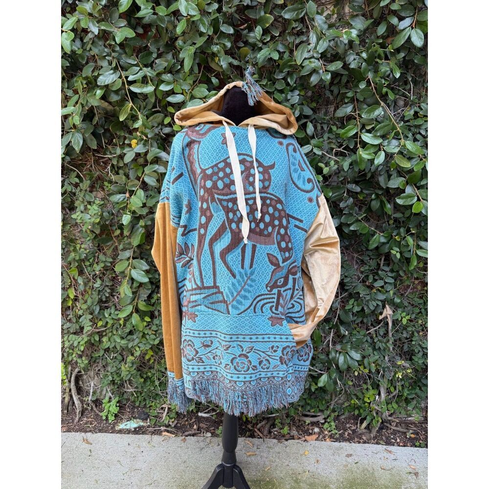 Upcycled Blanket & Curtain Hoodie - Deer Blanket
