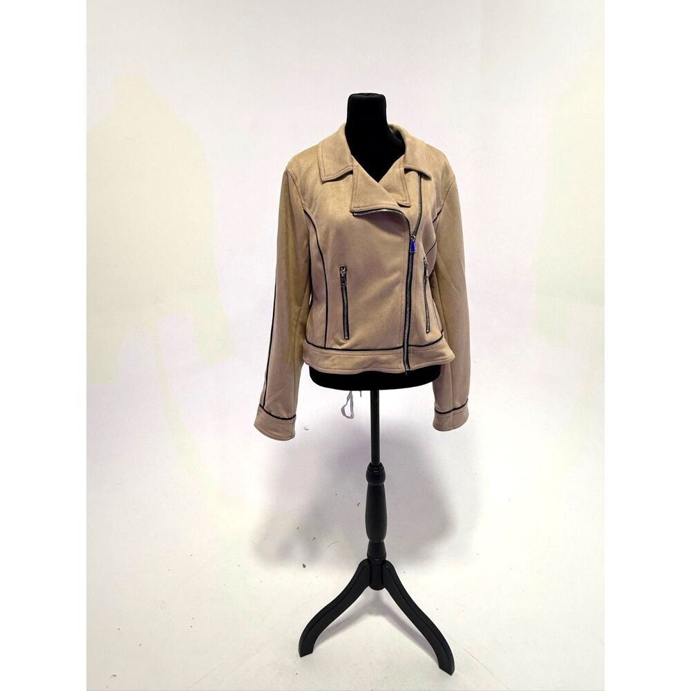 Laundry by Shelli Segal taupe micro suede moto jacket