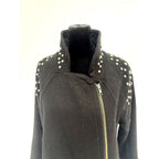 H&M black wool studded shoulder long moto jacket