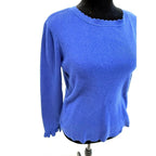 Halogen royal blue scalloped crew neck cotton blend sweater