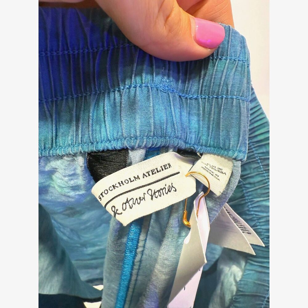 & Other Stories blue print drawstring shorts