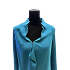 Halston Heritage teal slinky shirt dress
