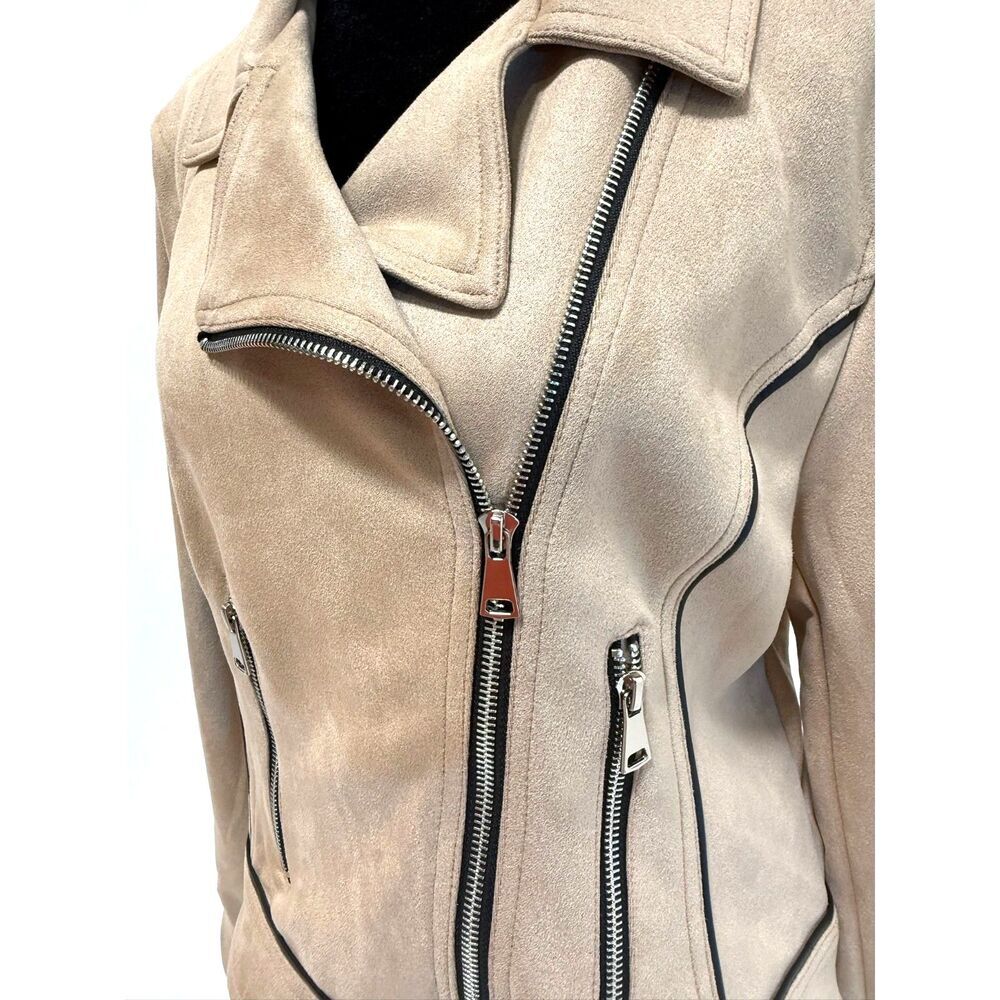 Laundry by Shelli Segal taupe micro suede moto jacket