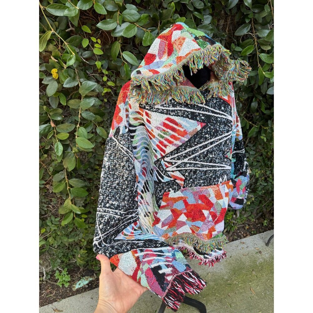 Upcycled Hoodie - Small Black Woven Blanket