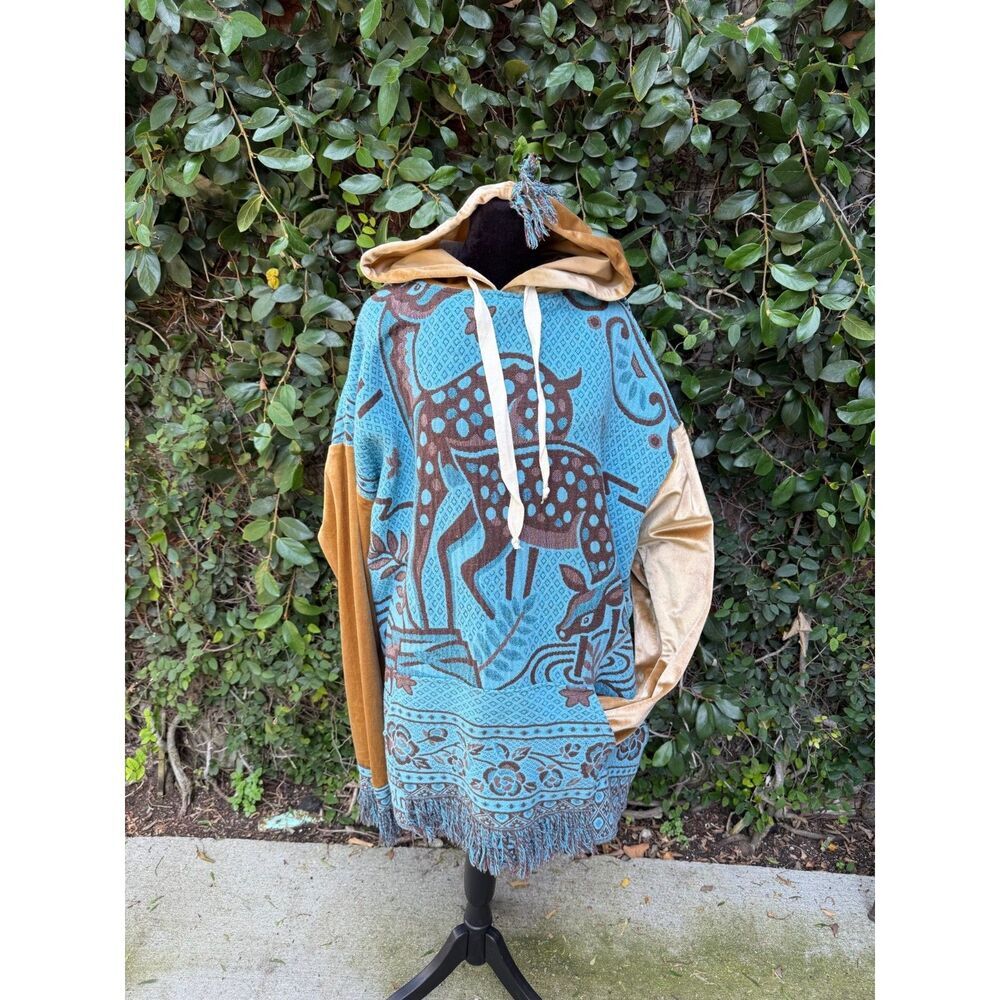Upcycled Blanket & Curtain Hoodie - Deer Blanket