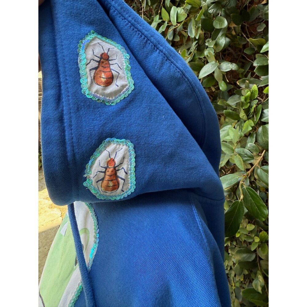 Upcycled Hoodie - Frog & Bug Appliqué