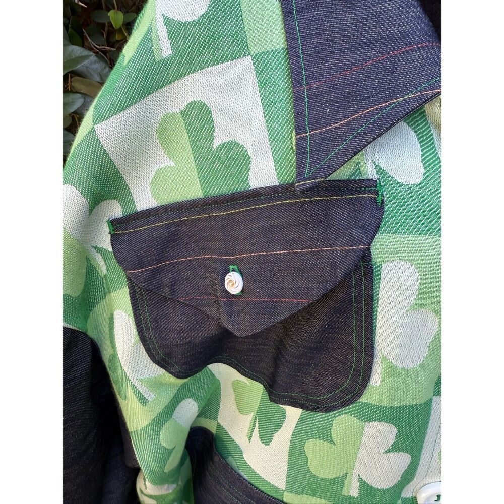 Upcycled Tablecloth Shacket - Shamrock & Denim