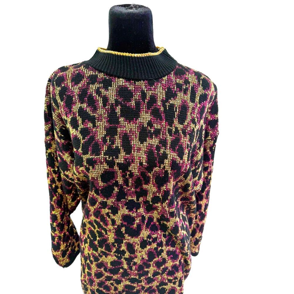 Just for Women vintage animal print gold glitter sweater