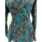 All That Jazz 90s black button up peplum blazer with teal paisley print