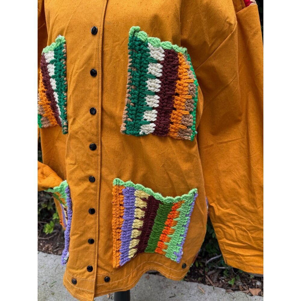 Upcycled Chore Coat - Vintage tent & crochet blanket