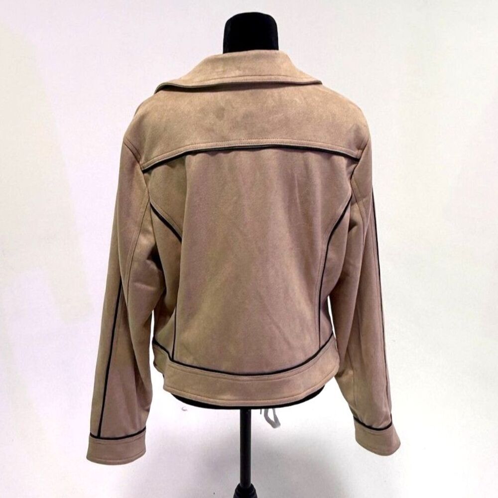 Laundry by Shelli Segal taupe micro suede moto jacket