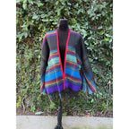 Upcycled Throw Blanket Kimono - Rainbow Fringe