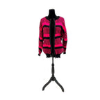 vintage hot pink & black stripe/houndstooth knitted cardigan