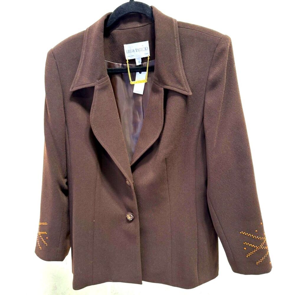 Lily & Taylor Vintage Made in USA brown embellished skirt suit set