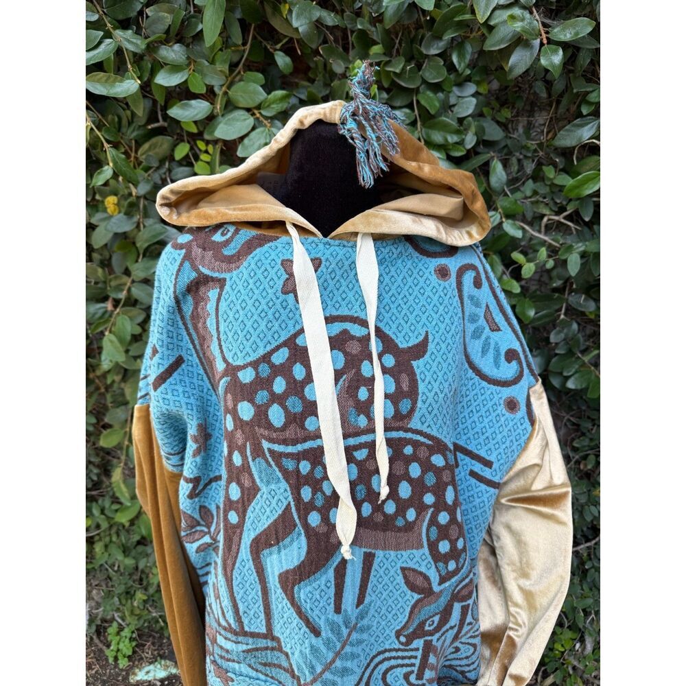 Upcycled Blanket & Curtain Hoodie - Deer Blanket