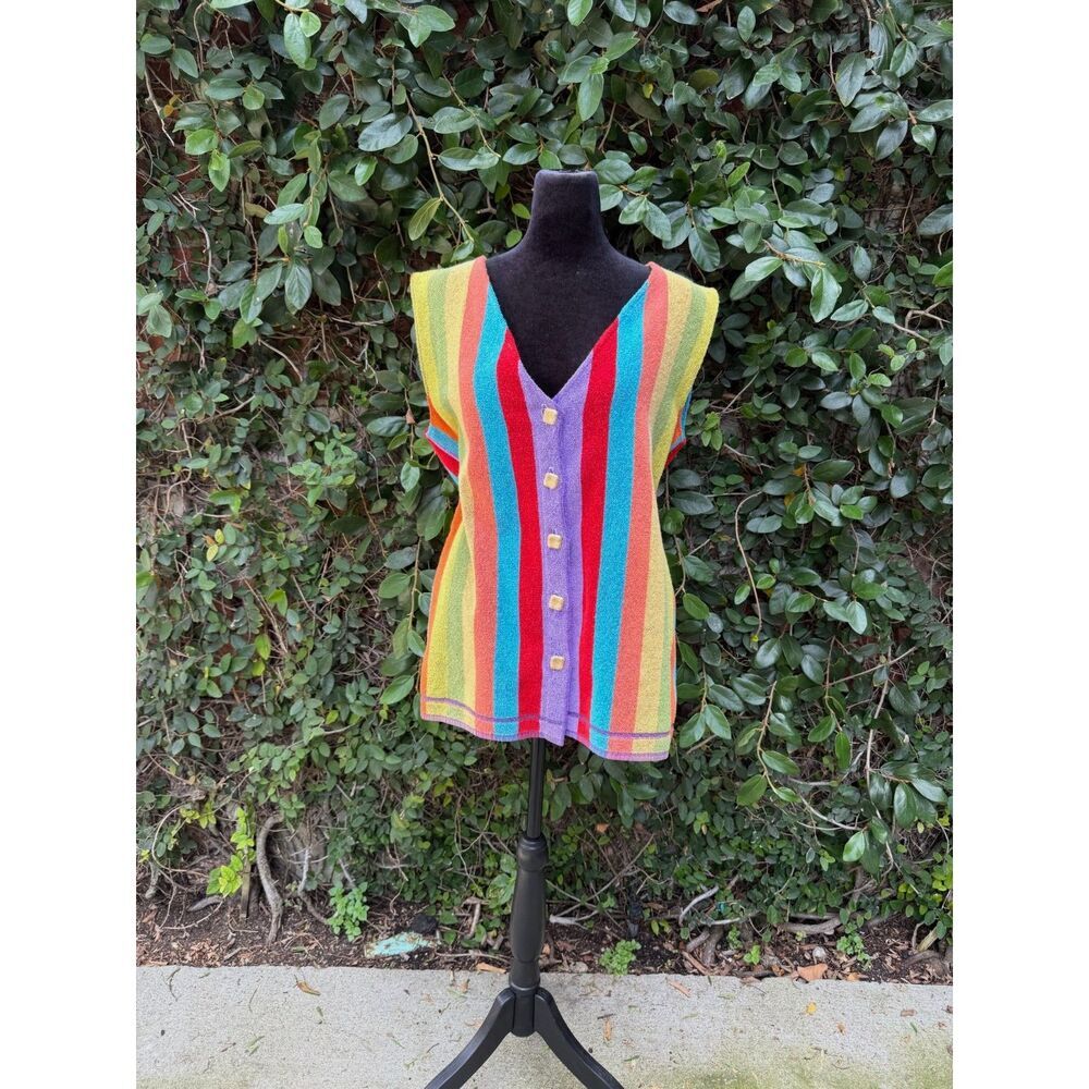 Upcycled Vest - Vintage Rainbow Towel