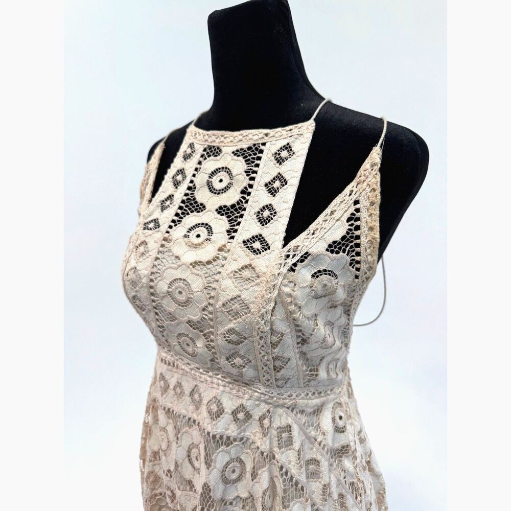 Free People cream lace halter asym knee length strappy open back sundress
