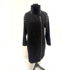 H&M black wool studded shoulder long moto jacket