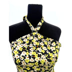 & Other Stories neon yellow black and white floral halter midi dress