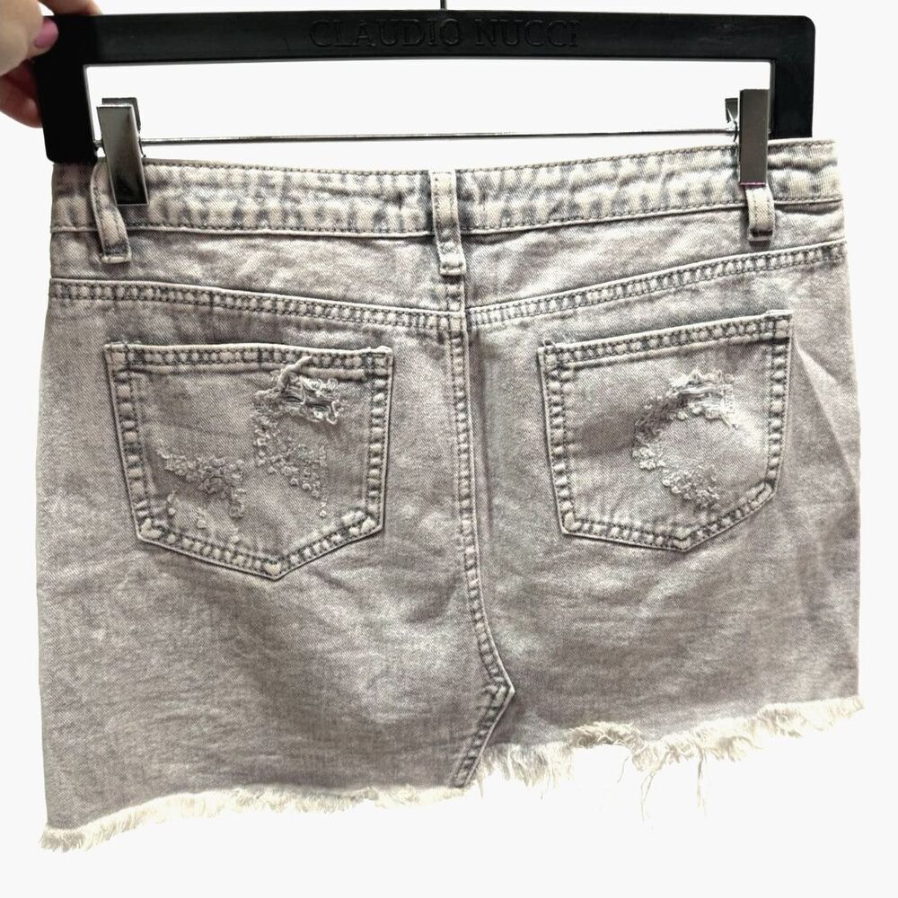Rock Etiquette distressed denim mini skirt, light wash