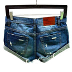 one x oneteaspoon	medium wash distressed jean shorts, size 25