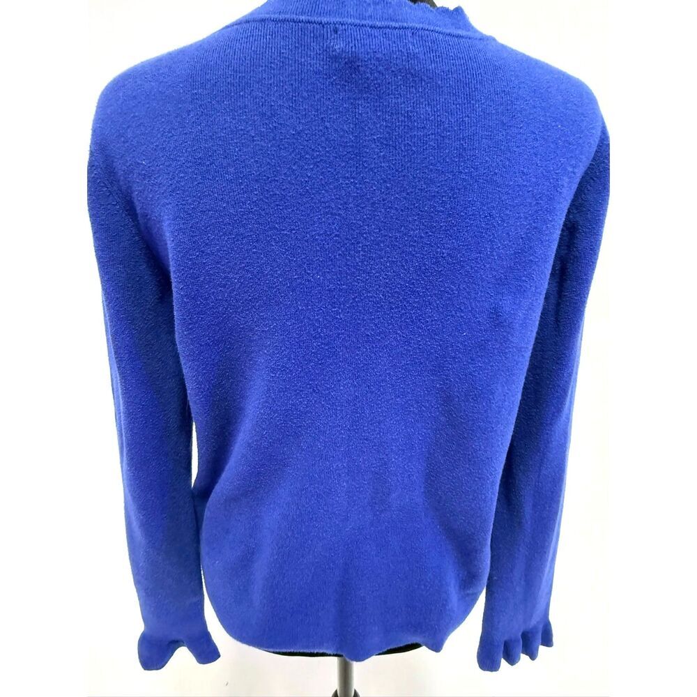 Halogen royal blue scalloped crew neck cotton blend sweater