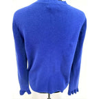 Halogen royal blue scalloped crew neck cotton blend sweater