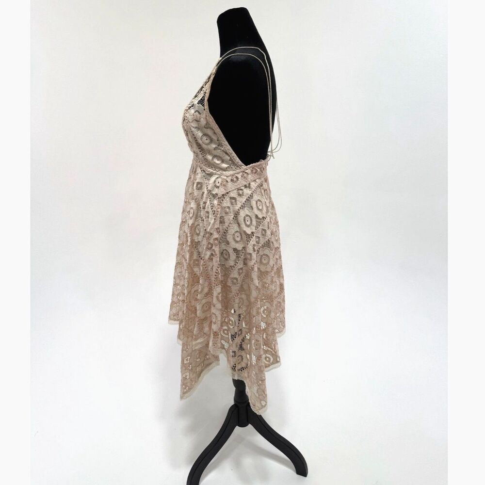 Free People cream lace halter asym knee length strappy open back sundress