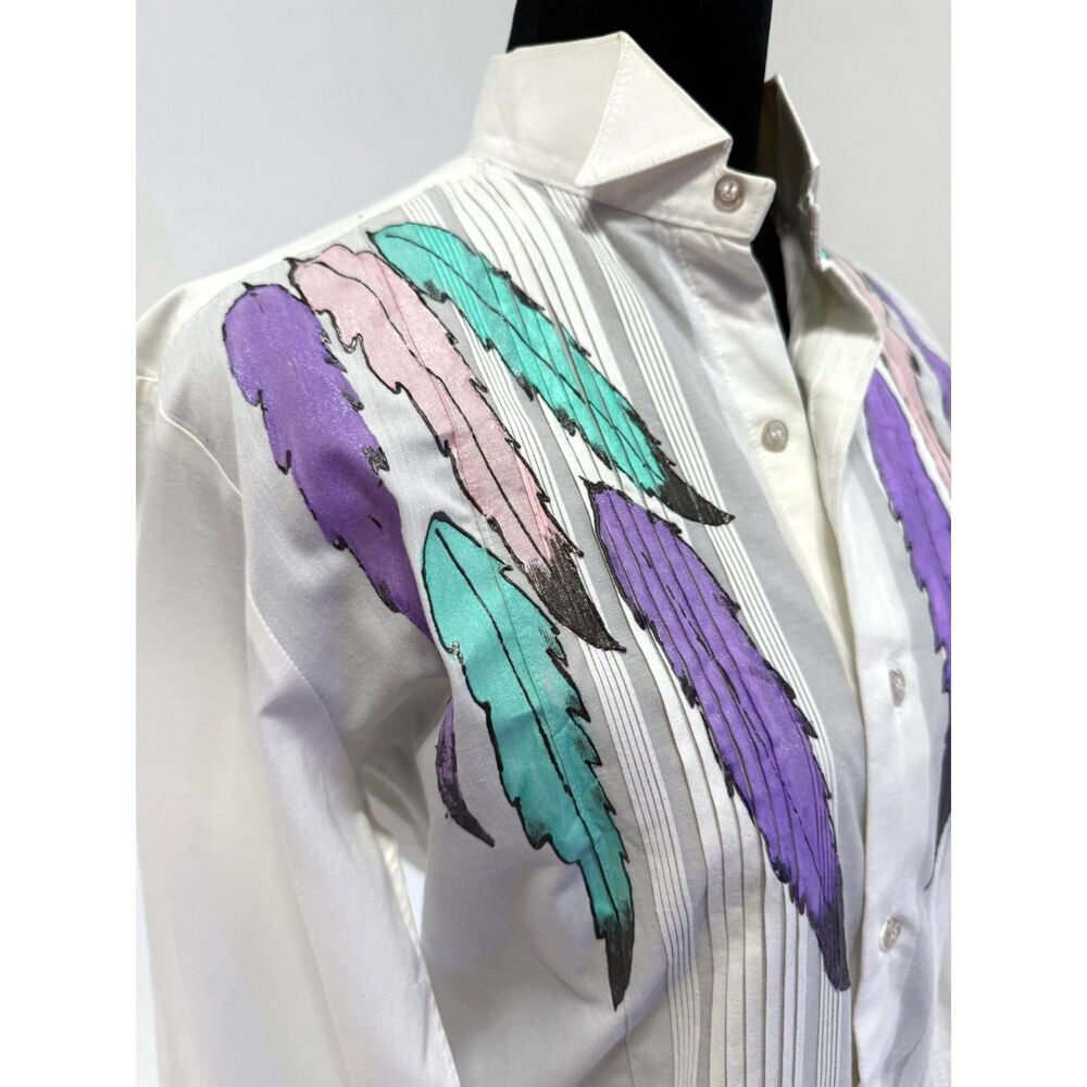 Milroys After 6 vintage hand painted feather tux shirt