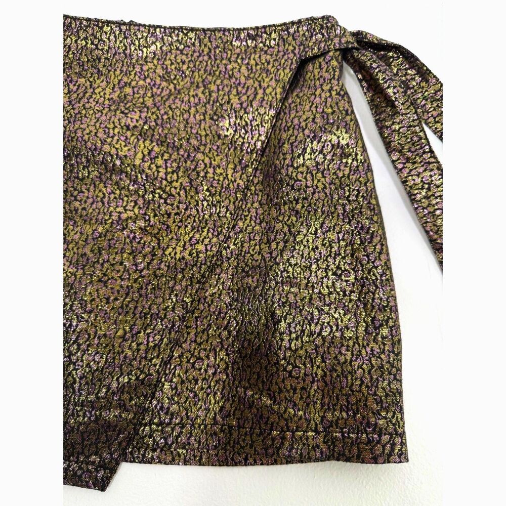 Express NWOT black w/ metallic gold purple abstract brocade mini skirt