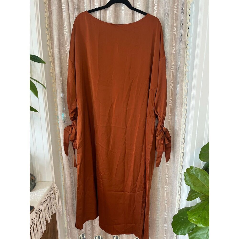 Nap	NWT Rust satin loungewear long sleeve midi dress / night gown