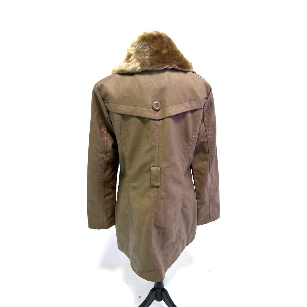 Cavalini Taupe pleather trench coat with faux fur collar