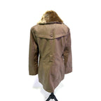 Cavalini Taupe pleather trench coat with faux fur collar