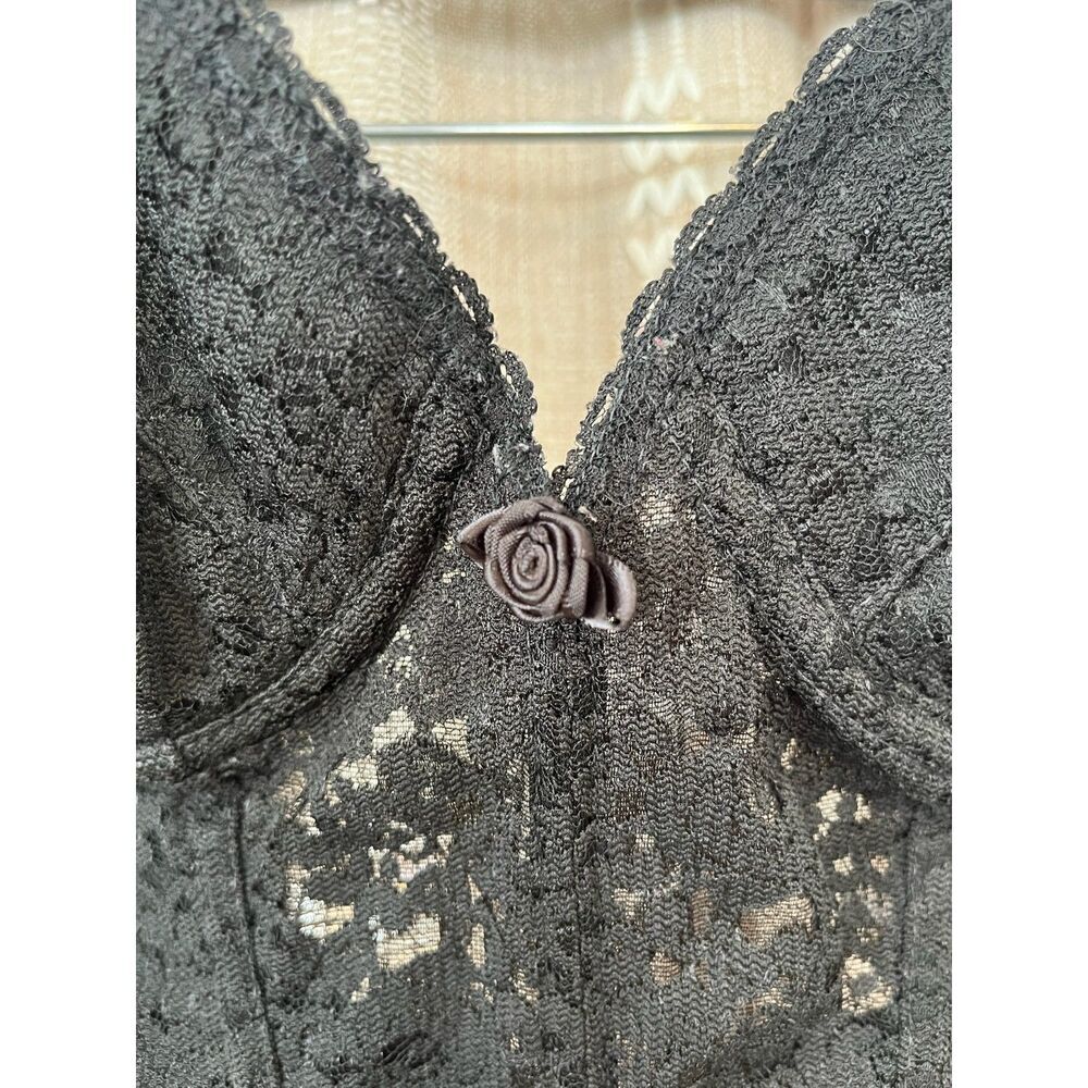 Vintage Fredericks of Hollywood 36D black lace strapless bustier bra