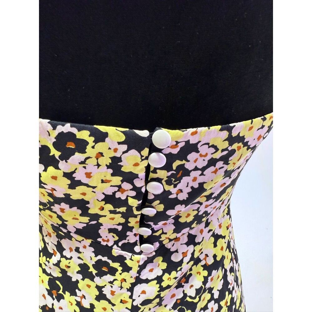& Other Stories neon yellow black and white floral halter midi dress