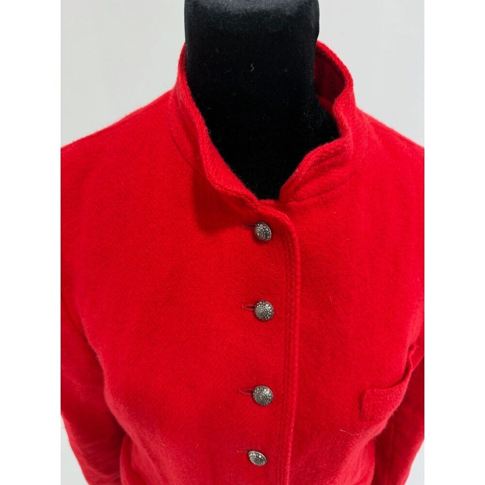 vintage red wool mandarin collar blazer w/ silver buttons