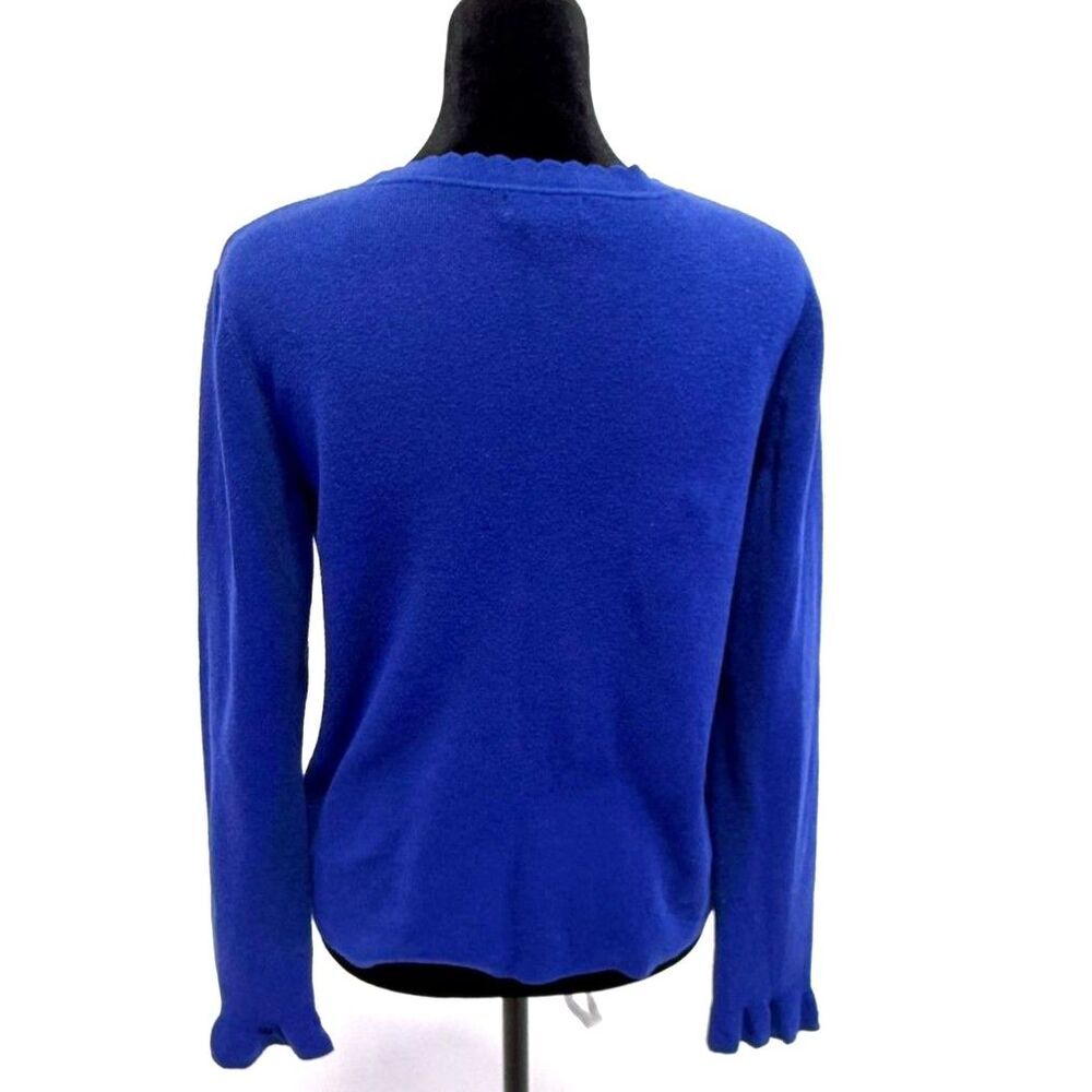 Halogen royal blue scalloped crew neck cotton blend sweater