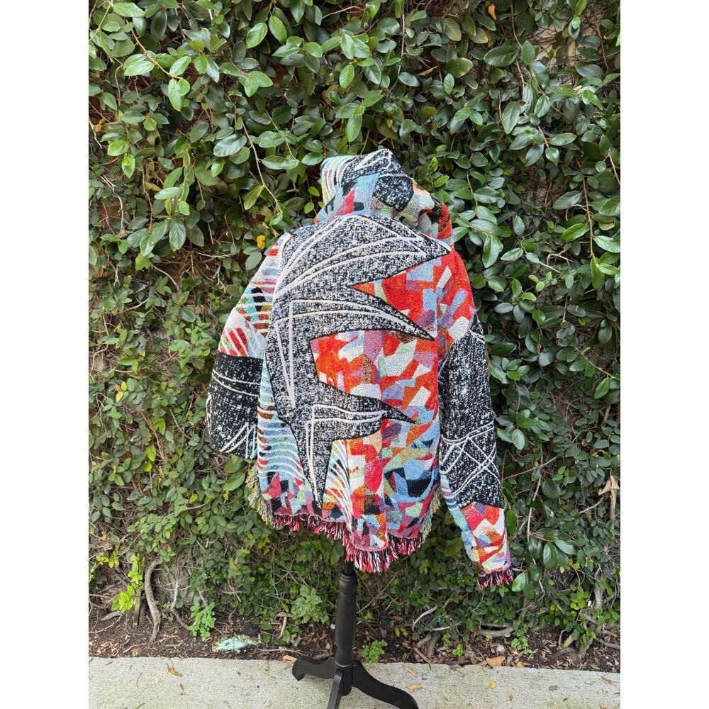 Upcycled Hoodie - Small Black Woven Blanket