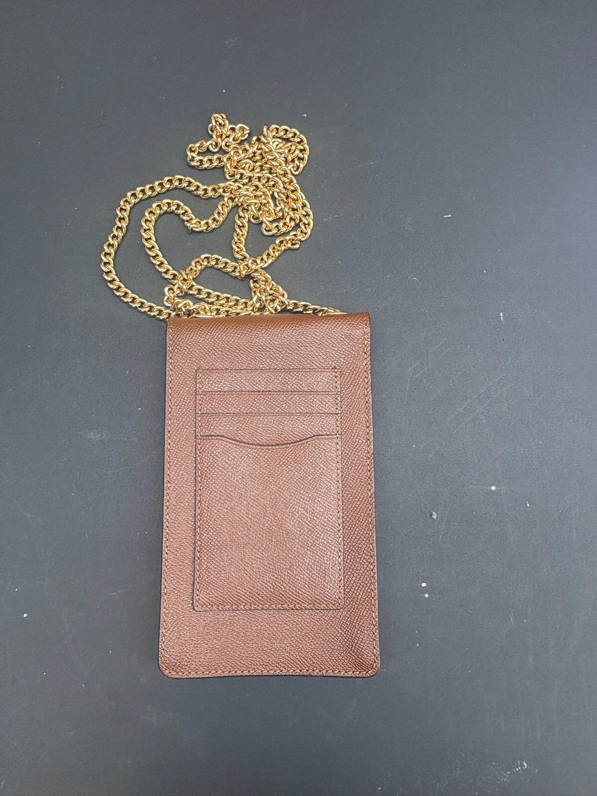 Coach EUC Brown Leather Phone Crossbody Bag with Gold Chain