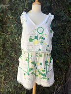 Upcycled vintage ivy print cotton tablecloth set