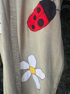 Upcycled chambray shirt dress daisy ladybug appliqué