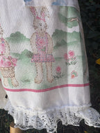 Upcycled vintage bunny garden print cotton tablecloth set