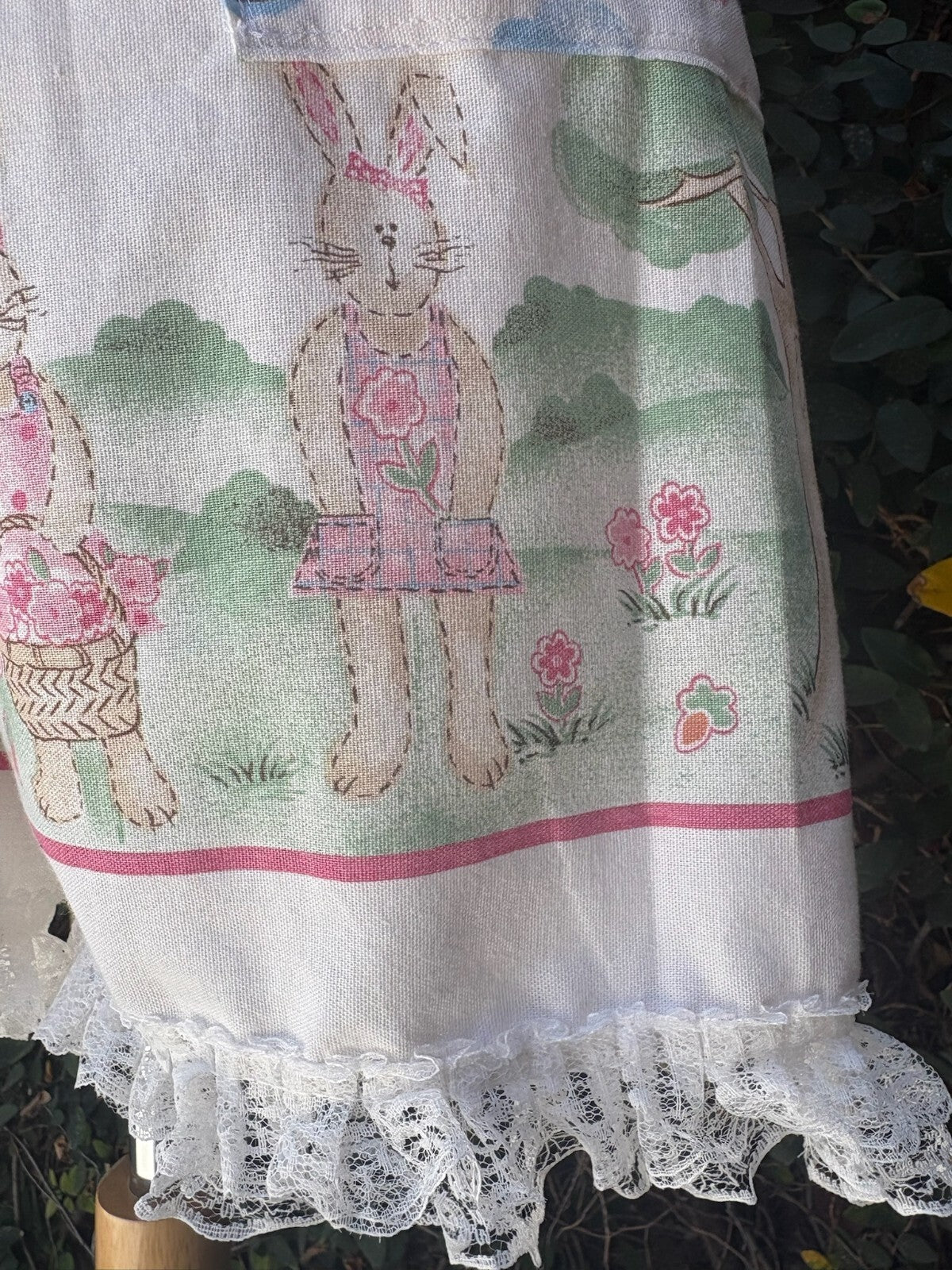 Upcycled vintage bunny garden print cotton tablecloth set