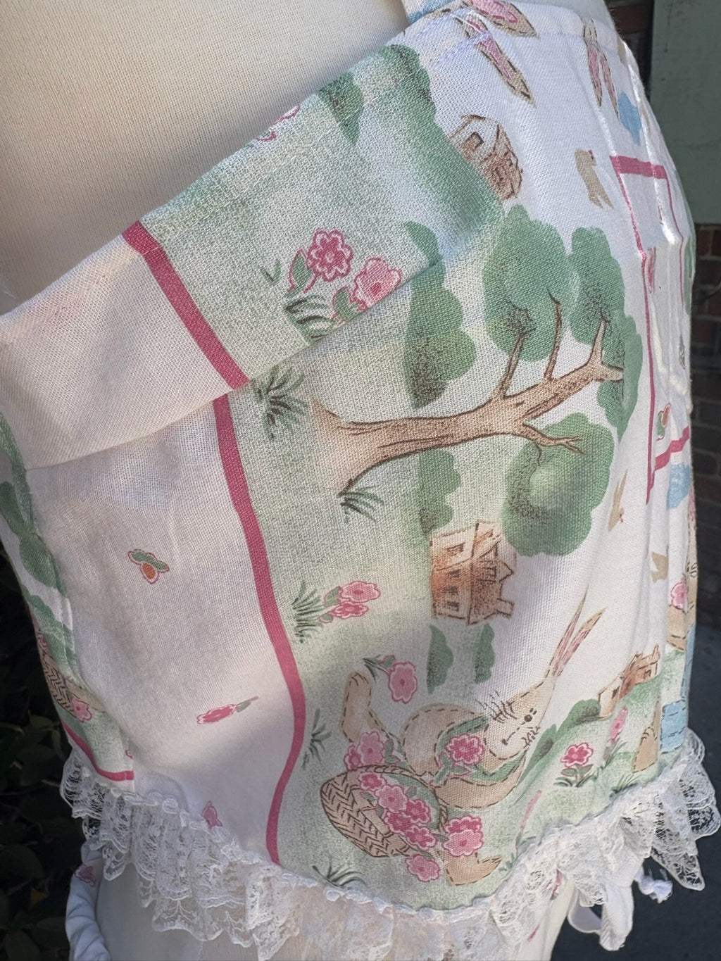 Upcycled vintage bunny garden print cotton tablecloth set